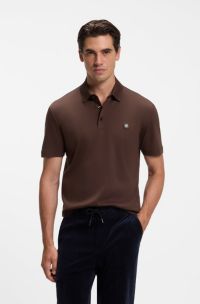 Polo en coton merceris&eacute; avec monogramme double B, Marron fonc&eacute;