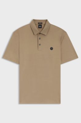 Cotton polo shirt with tonal logo badge, Beige