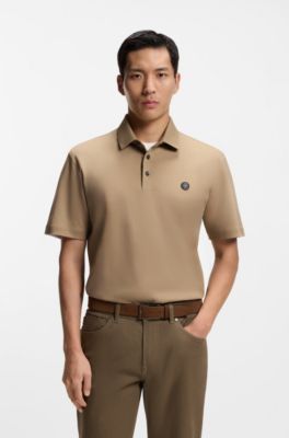 Mercerised-cotton polo shirt with Double B monogram, Beige