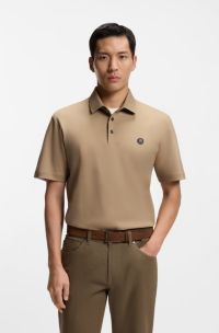 Mercerised-cotton polo shirt with Double B monogram, Beige