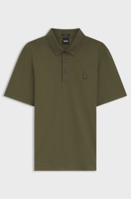 Polo shirt in mercerised cotton with Double B monogram, Olive