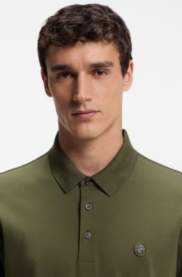 Polo shirt in mercerised cotton with Double B monogram, Olive