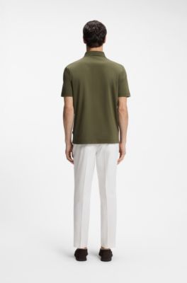 Polo shirt in mercerised cotton with Double B monogram, Olive
