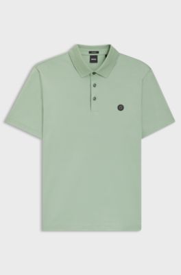 Mercerised-cotton polo shirt with Double B monogram, Light Green
