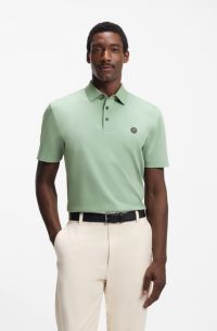 Mercerised-cotton polo shirt with Double B monogram, Light Green