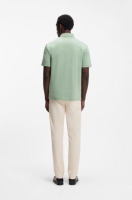 Mercerised-cotton polo shirt with Double B monogram, Light Green