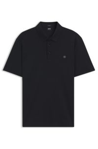 Mercerised-cotton polo shirt with Double B monogram, Dark Blue