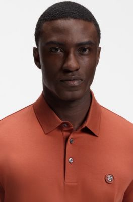Polo shirt in mercerised cotton with Double B monogram, Orange