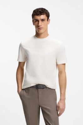 BOSS x ASTON MARTIN T-shirt van gemerceriseerde katoen met vleugeldetail, Naturel