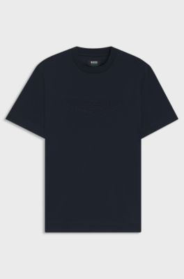 BOSS x ASTON MARTIN mercerised-cotton T-shirt with wing detail, Dark Blue