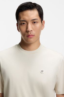 Mercerised-cotton T-shirt with Double B monogram, Natural