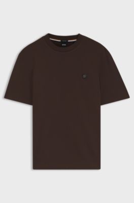Cotton T-shirt with Double-B-monogram badge, Dark Brown