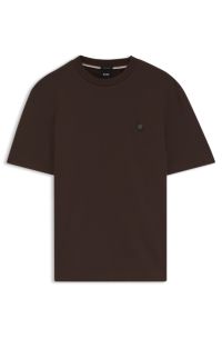 Cotton T-shirt with Double-B-monogram badge, Dark Brown