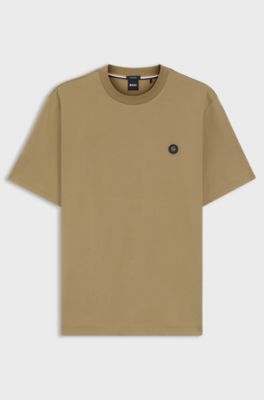 Mercerised-cotton T-shirt with Double B monogram, Beige