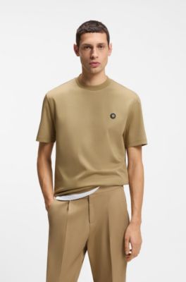 Mercerised-cotton T-shirt with Double B monogram, Beige