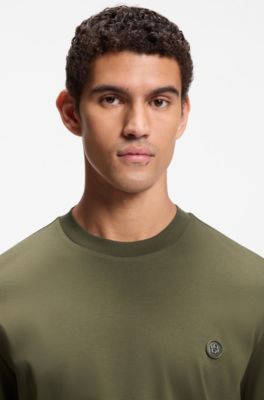 Cotton T-shirt with Double-B-monogram badge, Olive