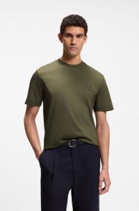 Mercerised-cotton T-shirt with Double B monogram, Olive