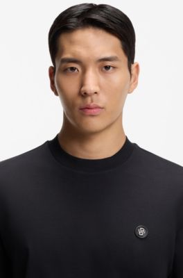 Mercerised-cotton T-shirt with Double B monogram, Dark Blue