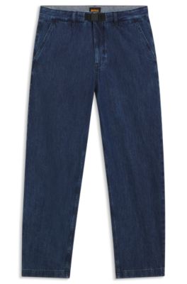 Tapered-fit jeans in blue rigid denim, Dark Blue