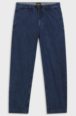 Tapered-fit jeans van stevig blauw denim, Donkerblauw
