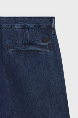 Tapered-fit jeans van stevig blauw denim, Donkerblauw