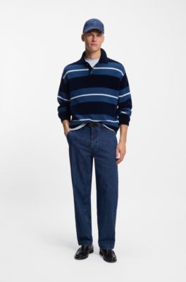 Tapered-fit jeans van stevig blauw denim, Donkerblauw