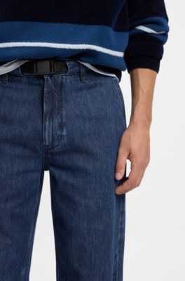 Tapered-fit jeans van stevig blauw denim, Donkerblauw