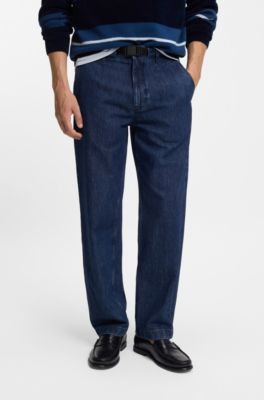 Tapered fit-jeans i bl&aring; denim utan stretch, M&ouml;rkbl&aring;