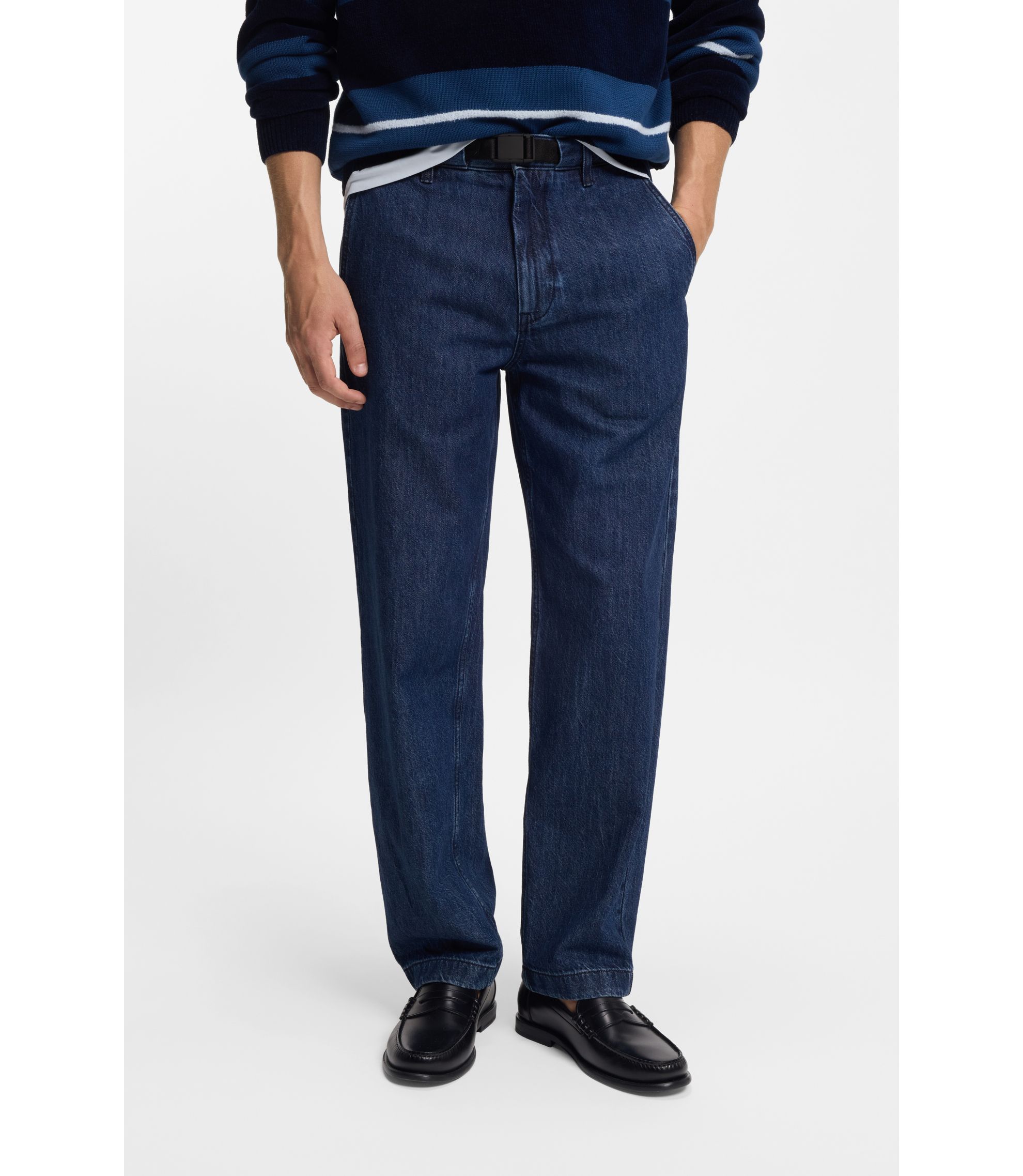 Tapered-Fit Jeans aus blauem festem Denim