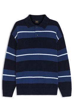 Cotton-blend knit polo with block stripes