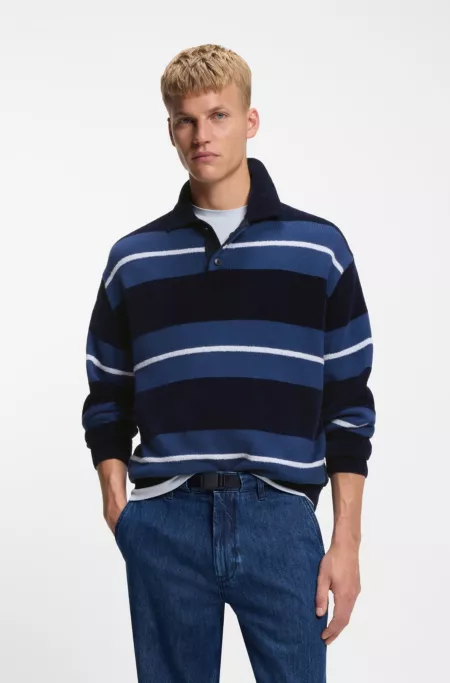 Cotton-blend knit polo with block stripes