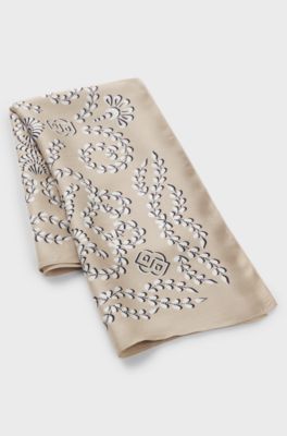 Printed scarf in silk with Double B monograms, Gold tone