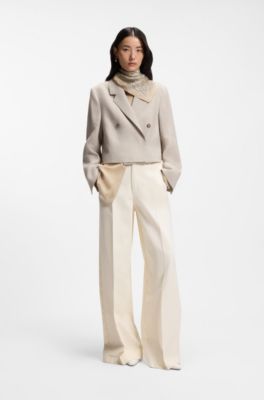 Printed scarf in silk with Double B monograms, Beige