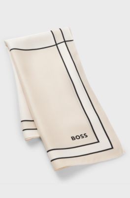 Printed scarf in silk with Double B monograms, Light Beige