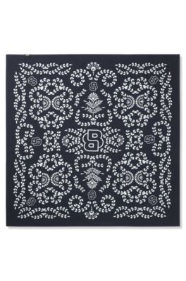 Printed scarf in silk with Double B monograms, Dark Blue