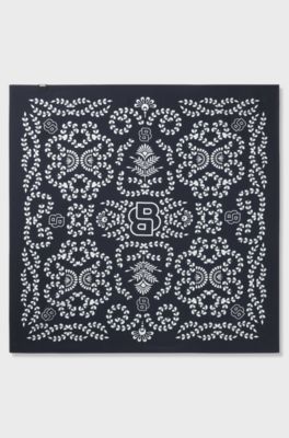 Printed scarf in silk with Double B monograms, Dark Blue