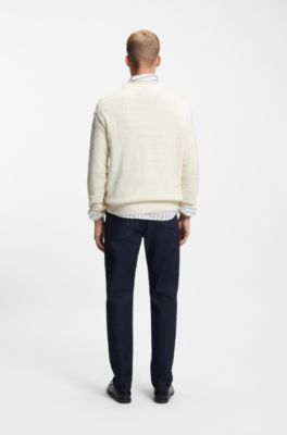 Pull en maille flamm&eacute;e avec logo &eacute;cusson intarsia, Naturel