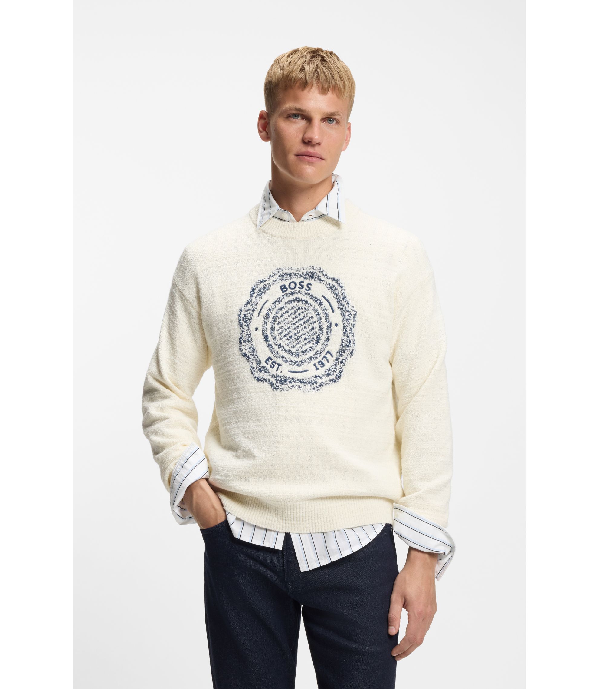 Pullover aus strukturiertem Strick mit Wappen-Logo-Intarsie