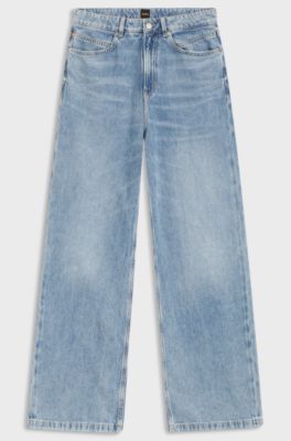 Regular-Fit Jeans mit weitem Bein aus hellblauem Denim, Hellblau