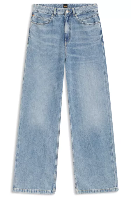 Wide-leg regular-fit jeans in light-blue denim