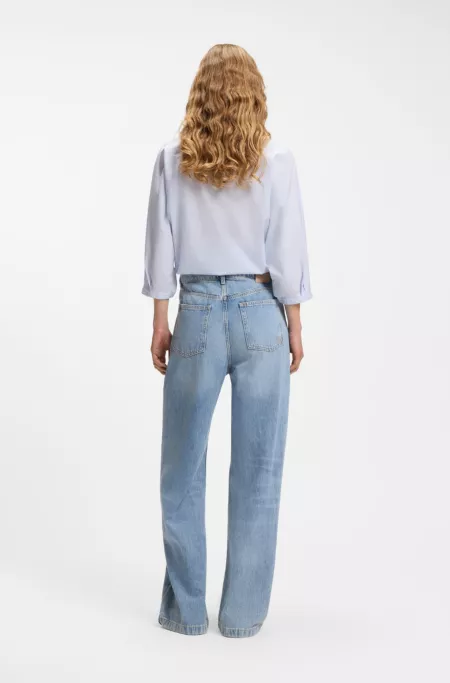 Wide-leg regular-fit jeans in light-blue denim