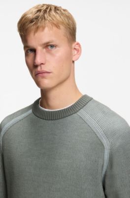 Pull en maille c&ocirc;tel&eacute;e de laine m&eacute;lang&eacute;e, Gris