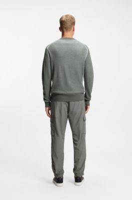 Pull en maille c&ocirc;tel&eacute;e de laine m&eacute;lang&eacute;e, Gris