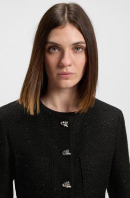 Regular-fit blazer in sparkling boucl&eacute; with knot buttons, Black