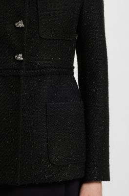 Regular-fit blazer in sparkling boucl&eacute; with knot buttons, Black