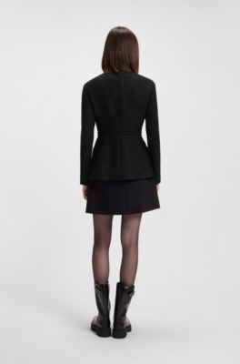 Regular-fit blazer van glinsterend boucl&eacute; met knoopvormige knopen, Zwart