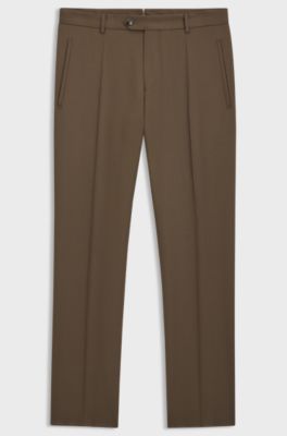 Regular-fit trousers in virgin and textured wool, Khaki