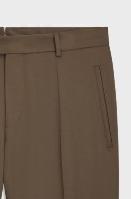 Regular-fit trousers in virgin and textured wool, Khaki