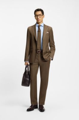 Regular-fit trousers in virgin and textured wool, Khaki