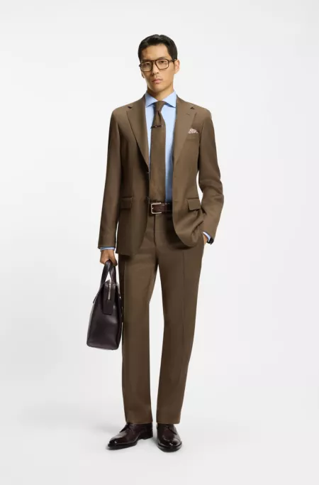 Regular-fit trousers in virgin and textured wool